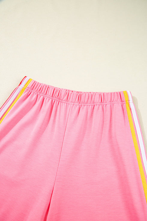 Urban Ease Contrast Trim Crewneck T Shirt And Wide Leg Pants Set